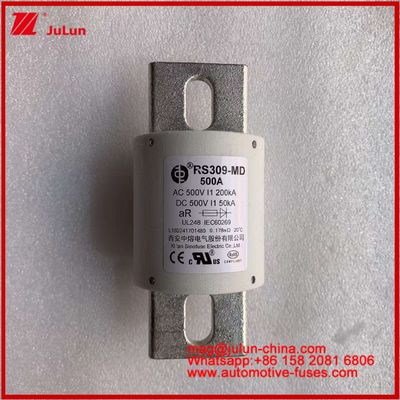 500VDC 200KA 500VAC 50KA AR Tubularny szybki bezpiecznik ceramiczny RS309-MD 500A dla pojazdów elektrycznych i systemów akumulatorów