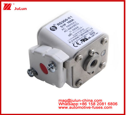 RS306-01-S1P160A AC700 ((UL) AR AC690V ((IEC) 200KV Kwadratowy Ceramic Fuse EV lub HEV Stud-mount Mały rozmiar Wysoki prąd znamionowy Ochrona przed zwarciem
