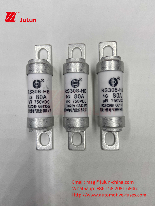 Przetwarzanie mocy 63A 15A 30A 25A 100A 50A EV FUSEDC750V Nomierzane napięcie pojazd elektryczny bezpiecznik śrubkowany