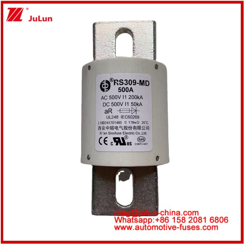 500VDC 200KA 500VAC 50KA AR Tubularny szybki bezpiecznik ceramiczny RS309-MD 500A dla pojazdów elektrycznych i systemów akumulatorów