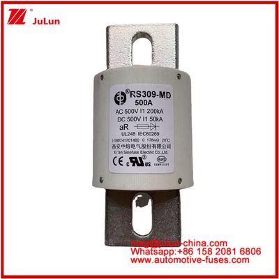 500VDC 200KA 500VAC 50KA AR Tubularny szybki bezpiecznik ceramiczny RS309-MD 500A dla pojazdów elektrycznych i systemów akumulatorów