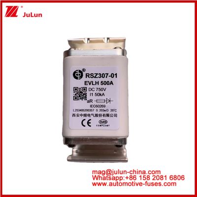 RSZ307-01 EVLH 500A 750VDC FUSE 50KA Kwadrat ceramiczne ładowarki samochodowe Urządzenia i wyposażenie pojazdów elektrycznych Mały rozmiar Niska stopienie I2t Wartość Wysoka zdolność do rozbicia Energia